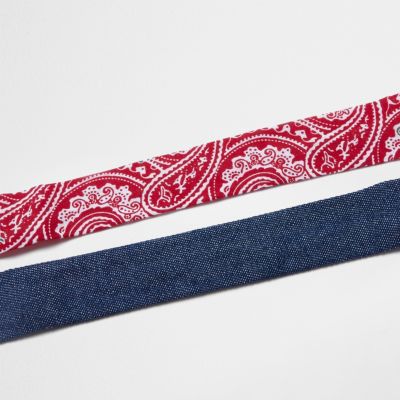 Blue denim and red paisley choker pack